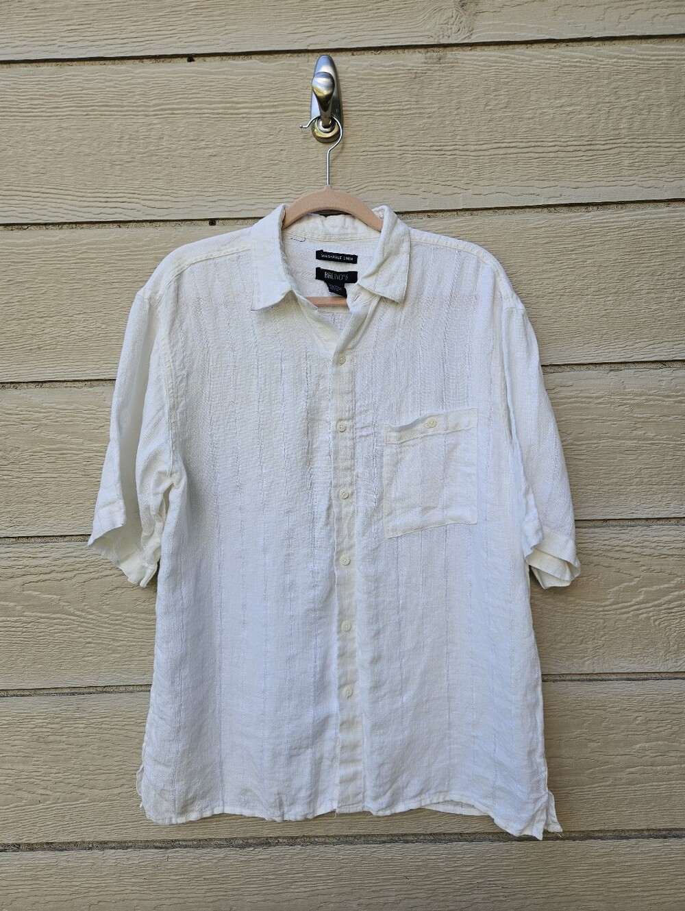 Bruno white button front short sleeve washable linen shirt large